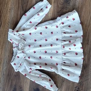 Wonder Nation Long-Sleeve Dress, Size 18m, Cream with Red Flowers & Black Dots